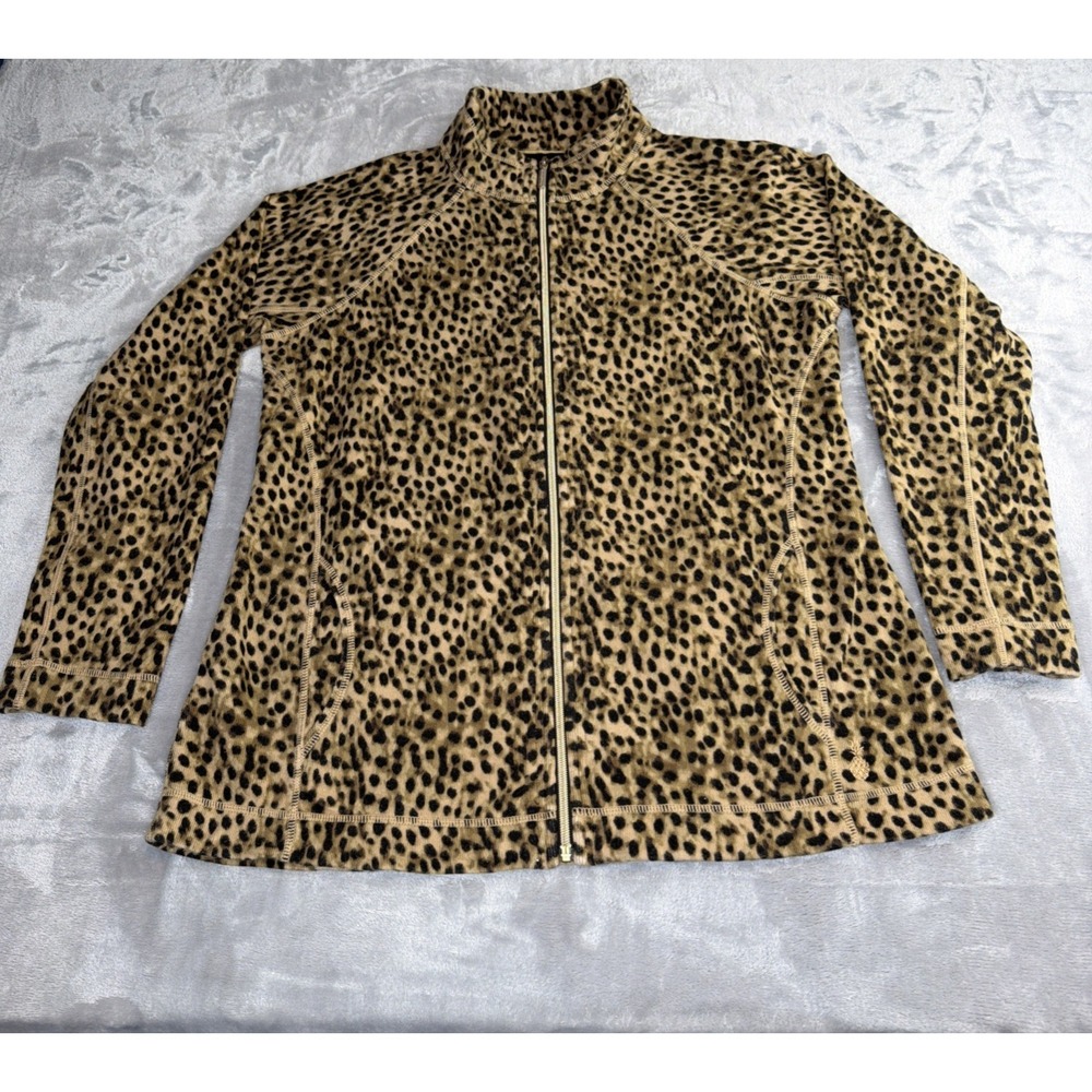 Tommy Bahama Women's Leopard Print Full Zip Jacket Large Cotton Stretch